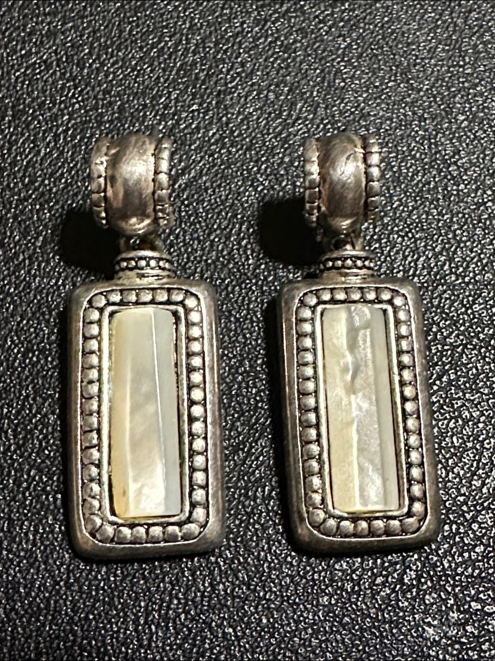 Premier Designs Mother Of Pearl Post Back Silver Tone Dangle Earrings